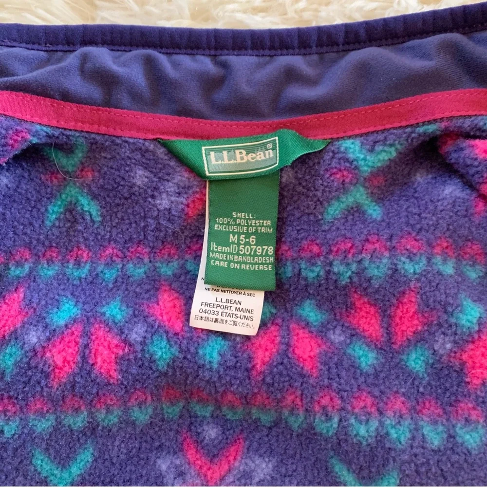 L.L. Bean Girls' Purple Patterned Fleece Vest Size M- 5/6